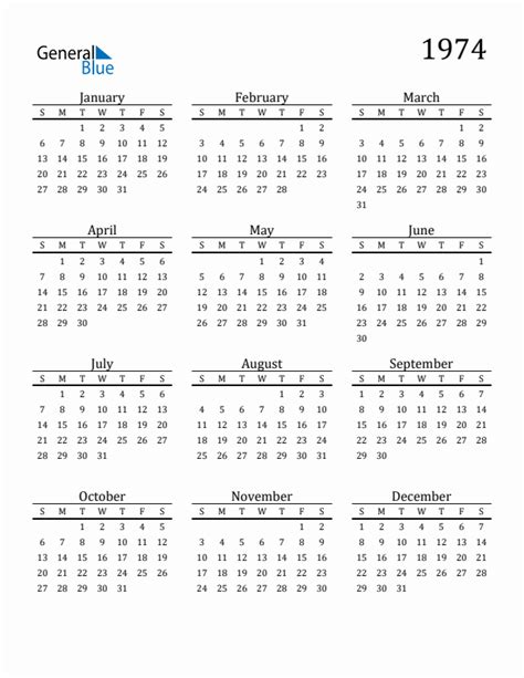 1974 calendar|74 calendar printable free.